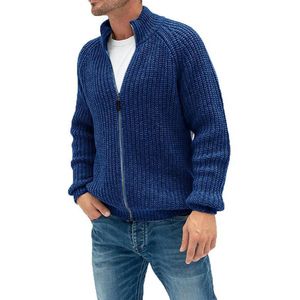 Suéteres para hombre, cárdigan de punto, suéter de manga larga para hombre, abrigo de otoño e invierno con cuello levantado, chaqueta de punto de Color sólido para hombre
