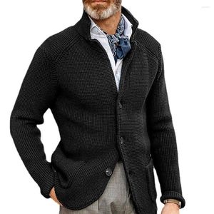 Chandails pour hommes tricotés hommes cardigan de haute qualité bouton pull à col montant pour hommes costume de mode d'hiver col debout cardigans minceur