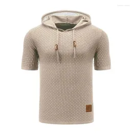 Chandails pour hommes pull tricoté à manches courtes respirant à capuche couleur unie gaufré T-shirt haut