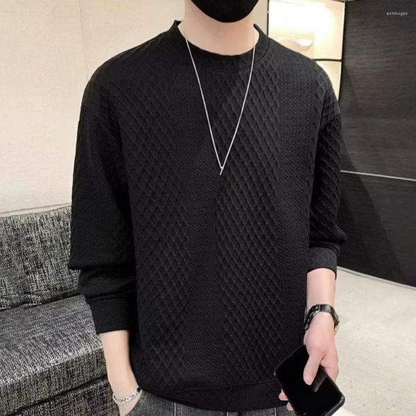 Suéter masculino estilo coreano homens suéter quente grosso de malha em torno do pescoço solto ajuste manga longa waffle textura pulôver macio casual tops