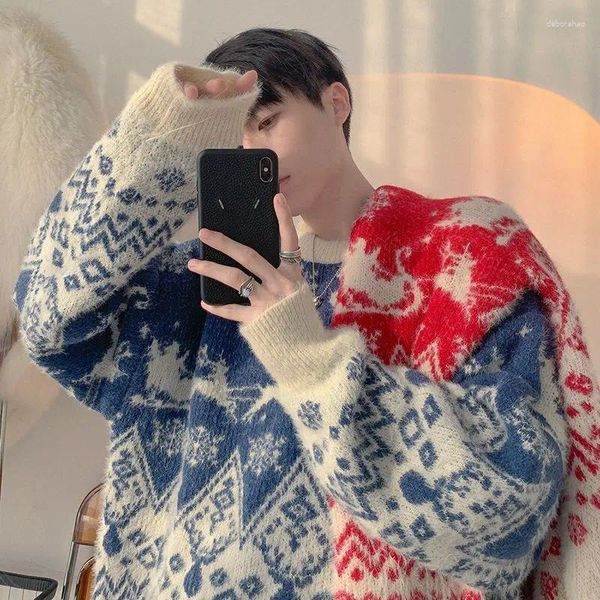 Suéteres para hombres Otoño Invierno Coreano Suéter de Navidad Prendas de punto Jerseys Sudadera Hombres Versátil Cuello redondo Mujeres de gran tamaño
