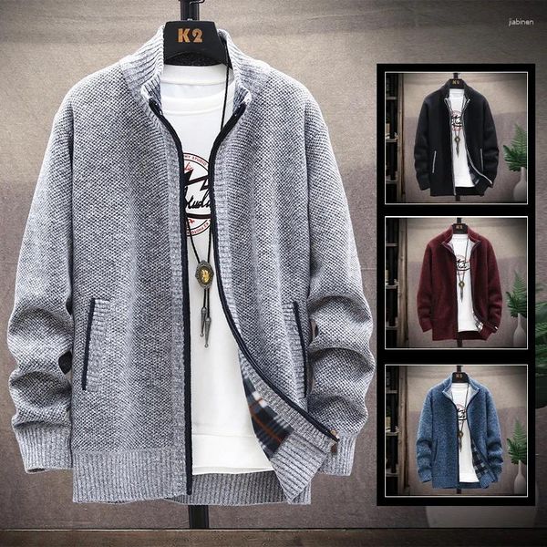 Pulls pour hommes vêtements coréens pulls d'hiver pulls décontractés manteau pull en tricot mâle saisir polaire chaud cardigan à fermeture éclair