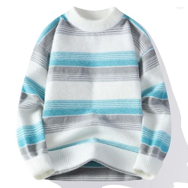 Suéteres para hombres Coreano Guapo Simple Rayas Hombres Jerseys Moda de alta calidad Suave Ropa de punto 2023 Otoño Invierno Masculino Suéter clásico