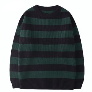 Suéteres de hombre, suéter de punto coreano, suéter de algodón informal Harajuku para mujer, suéter de invierno de gran tamaño para ropa de calle a rayas 220930