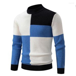 Herensweaters Koreaanse patchwork kleur gebreide kleding opstaande kraag jeugdige casual slanke trui trui herfst winter man gebreide trui