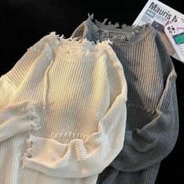 Chandails pour hommes coréen sens avancé design sens niche tricots trou automne hiver lâche tricot pull de loisirs couples vêtements pour hommes pull 231120
