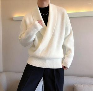 Pulls pour hommes coréen Vintage Wrap col en V pull automne hiver chaud tricoté pulls décontracté lâche solide manches longues streetwear