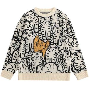 Pulls pour hommes LACIBLE Harajuku Vintage Automne Hiver Pulls Pull Hommes Tigres Motif Pull Tricoté Casual Pull Lâche Tops Streetwear T220906