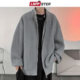 Pulls pour hommes Lappster Harajuku Cardigan Sweat-shirt en survêtement Solide Zipper Up Pull Vintage Designer Graphic Pulls en tricot Manteau 231007