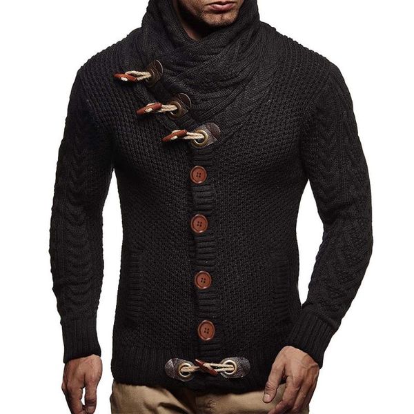 Pulls pour hommes grande taille pull tricoté à manches longues hommes automne et hiver Slim col haut cardigan à boutonnage simple manteau noir Sweate