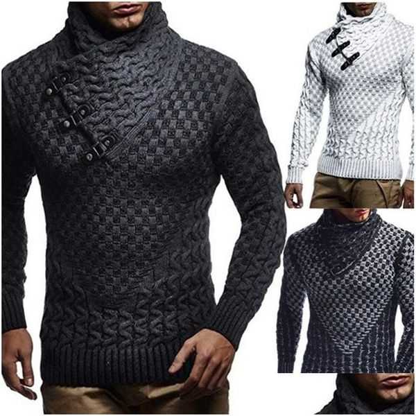 Pulls pour hommes Boucle en cuir Pull grossier Hommes Col roulé Hommes Pluvier tricoté Casual Automne Élastique Tricot Manteau Tricots Pl 3XL D Dhhwk