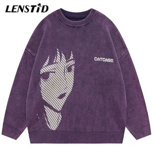 Pulls pour hommes LENSTID automne hommes pull tricoté Hip Hop Anime dessin animé fille imprimer Streetwear Harajuku décontracté coton pulls vêtements 220930