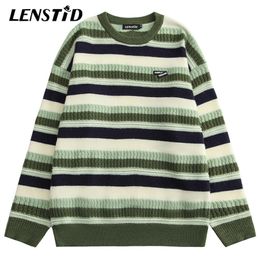 Sweaters pour hommes Lenstid Hommes à manches longues tricotés pulls pulls hip hop rayé streetwear harajuku automne mode pulls décontractés vêtements d'extérieur 220928