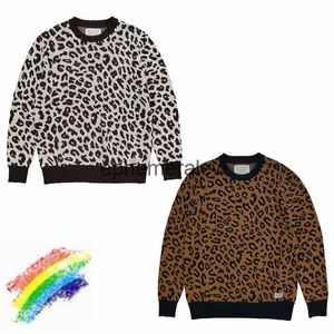 Suéteres para hombres Leopardo Jacquard WAO MARIA Crewne Sudaderas Hombres Mujeres Marrón Blanco Estilo hawaiano Suéter de puntoEphemeralew