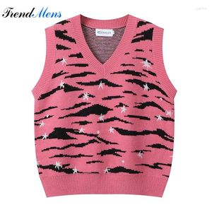 Heren truien luipaard print camisole trui mode harajuku comfortabel casual vest slank fit v-neck mouwloze pullover lente herfst