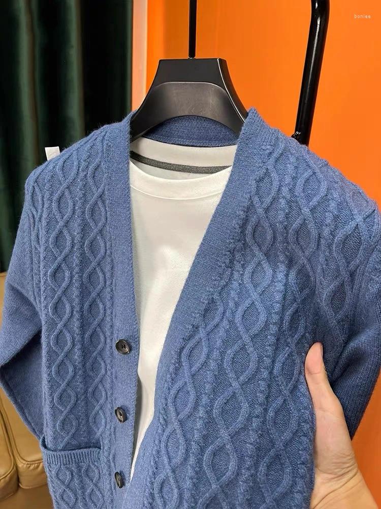 Maglioni da uomo leggero lusso moda retrò maglione jacquard cardigan autunno tasca casual scialle lavorato a maglia