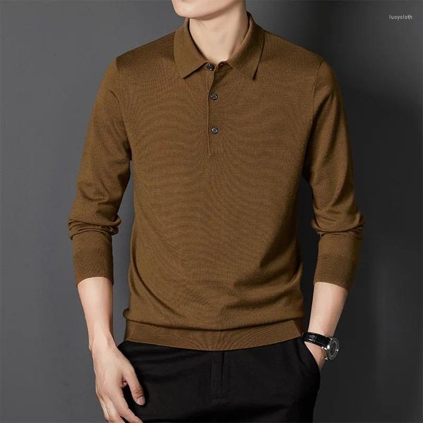 Pulls pour hommes Pull léger en laine pure peignée Polo tricoté Printemps et automne Revers Menswear Undershirt