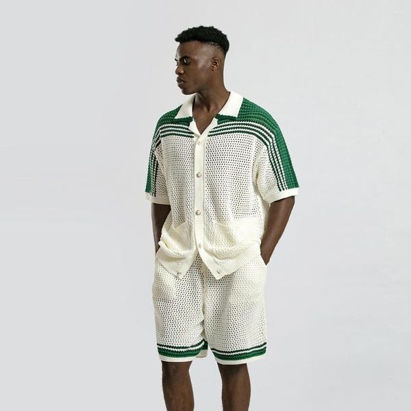 Chandails pour hommes liste Design à la mode chemise en tricot décontractée à manches courtes avec ensemble de cardigan de poche