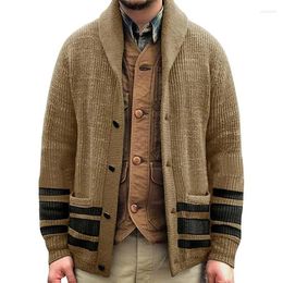 Pulls pour hommes Cardigan à manches longues Pull tricoté Manteau Jacquard Stripe Revers Rétro Casual Automne Hiver Style