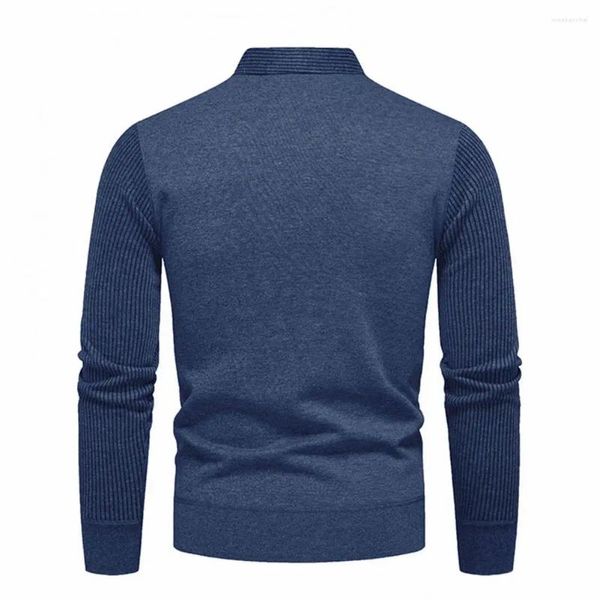 Pulls pour hommes Pull à manches longues pour hommes Pull élégant bouton de revers rayé Slim Fit doux chaud pull tricoté pour les affaires d'automne/hiver