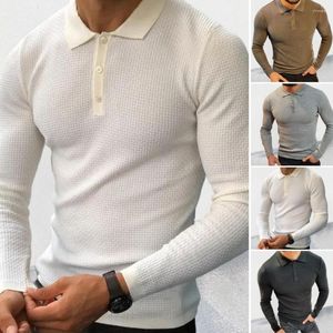 Herentruien lange mouwen pullover tops herfst winter gebreide reversknoppen massieve kleur wafel textuur geribbeld voor stijlvol