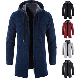 Suéteres para hombres Manga larga Slim Sweatercoat Hombres Otoño Moda Color Sólido Cárdigans de punto Hombre Invierno Casual Mid Suéter Chaqueta Hombre