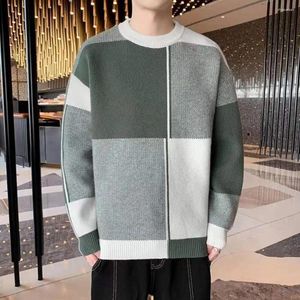 Pulls pour hommes Loose Fit Hommes Pull Géométrique Imprimé Colorblock Tricoté Pour Automne Hiver Épais Chaud O Cou Pull Avec Long