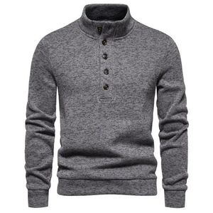 Pulls pour hommes coupe ample hommes pull col roulé boutonné automne hiver couleur unie tricot léger manches longues pour décontracté