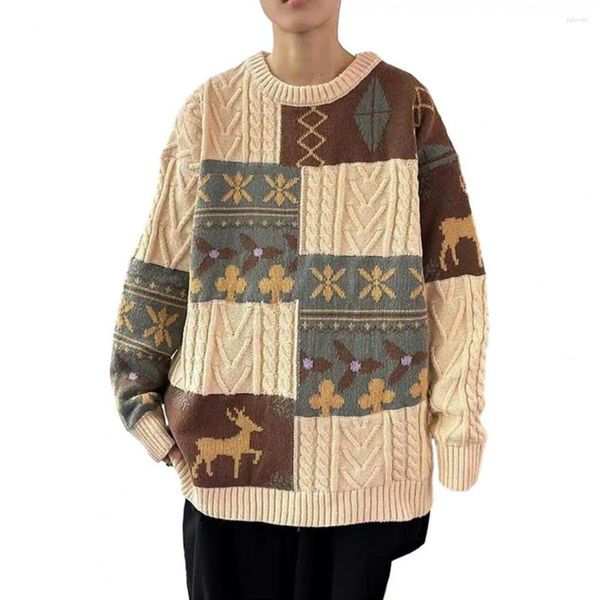 Pulls pour hommes Pull en vrac Pull Tricots Style de Noël Colorblock Elk Flocon de neige confortable épais pull tricoté pour