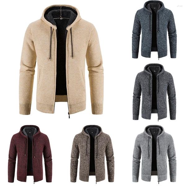 Suéteres para hombres M-3XL Otoño Invierno Chaqueta de punto de felpa con capucha Cremallera gruesa / R Suelto Cálido de gran tamaño Cárdigan