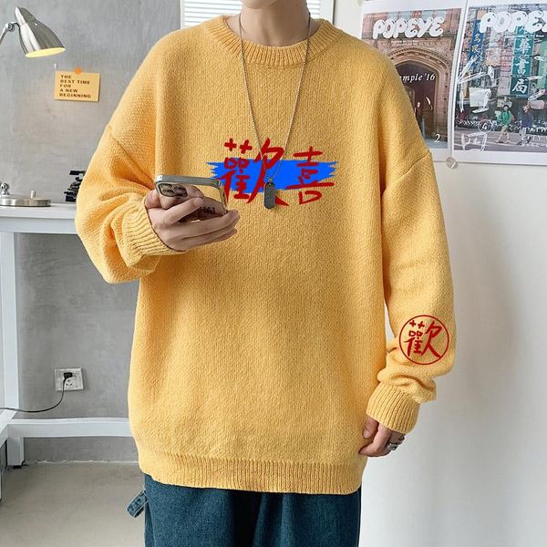 Herentruien M-4XL Grote maten heren ronde hals katoenen gebreide trui lange mouwen Chinese stijl streetwear oversized gebreide truien heren