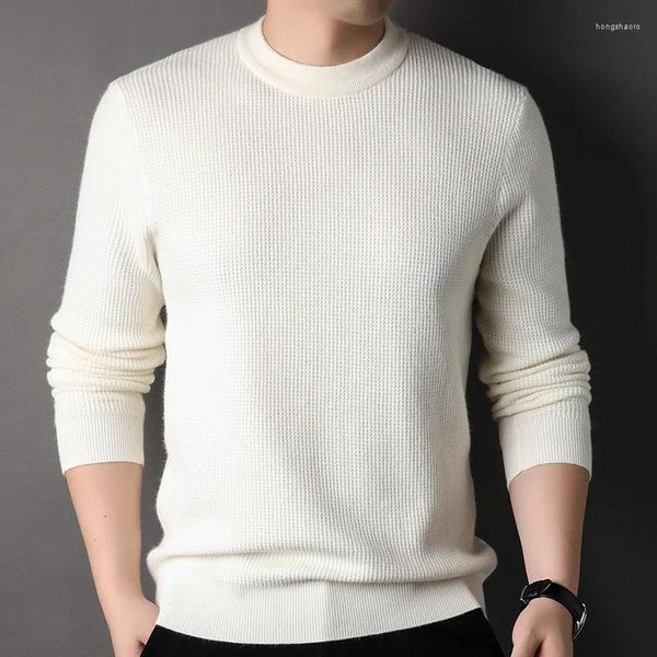 Suéteres para hombre MACROSE Jersey informal de manga larga a cuadros pequeños Tops lisos con cuello redondo sudaderas regulares colores blanco y negro