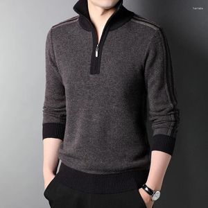 Pulls pour hommes Macrose chaud tricoté pull en laine à manches longues col roulé demi-zip hiver sweat-shirt vêtements