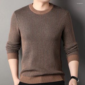 Suéteres para hombres MACROSE Suéter de invierno Rayas Mangas largas Sudadera Moda Hombres Ropa O-cuello 2 Color Lana Tejido mixto