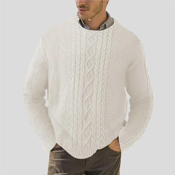 Pulls pour hommes mâle automne et hiver mode motif de diamant à manches longues pull pull décontracté couleur unie col rond tricot