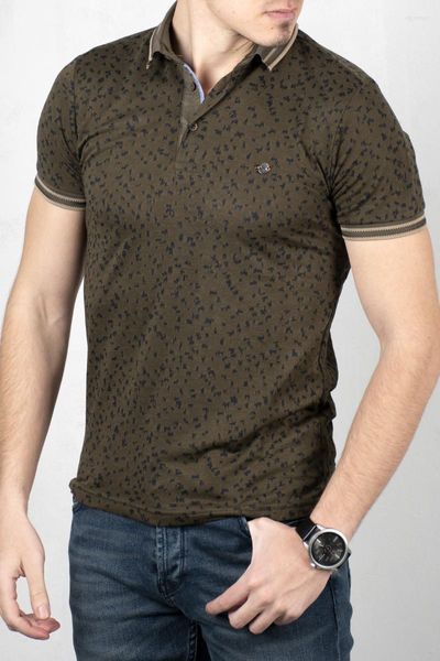 Suéteres para hombres Camiseta con cuello caqui para hombre 100 algodón Slim Fit Lycra Motivo Patrón Manga corta Fiesta informal Primavera Verano Hombres Hombres Olg