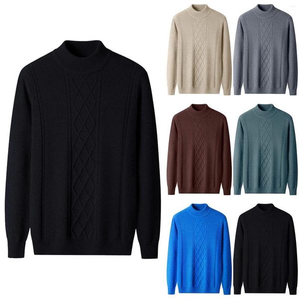 Suéteres para hombre, suéter de cuello alto simulado, suéter informal de punto con Cable, chaquetas de béisbol, cárdigan cortavientos, Tops