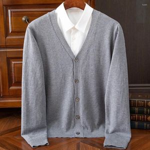 Chandails pour hommes Pull pour hommes Cardigan Printemps V-Col Chaud Automne Tricoté À Manches Longues Légère Stretch Couleur Solide Bouton Baggy