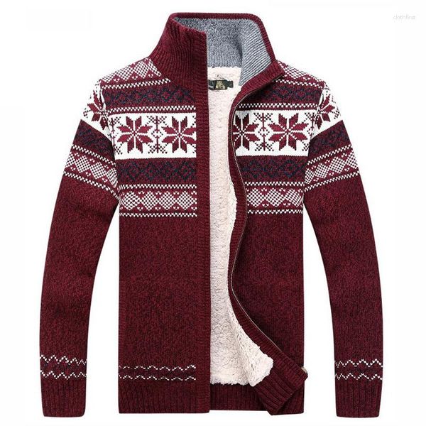 Suéteres de hombre invierno más terciopelo grueso cárdigan abrigo moda Casual cuello alto Sweter hombres Navidad flores patrón suéter