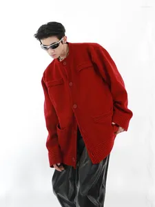 Pulls pour hommes Vêtements pour hommes Couleur unie Col rond tricoté pour hommes Rouge Crewneck avec poches Cardigan uni coréen 2024 Automne Sheap