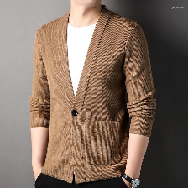 Hommes chandails homme tricoté Cardigan vêtements d'extérieur garçons kaki automne minimaliste pull de poche à manches longues surdimensionné haut en tricot 3xl