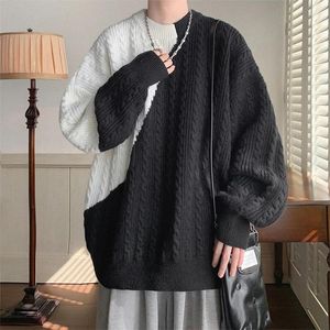 Suéteres para hombres Hombre con paneles Puentes trenzados 2024 Otoño Invierno Coreano Rayas Simple Casual Cálido Suéter de punto Hombre Jersey de gran tamaño