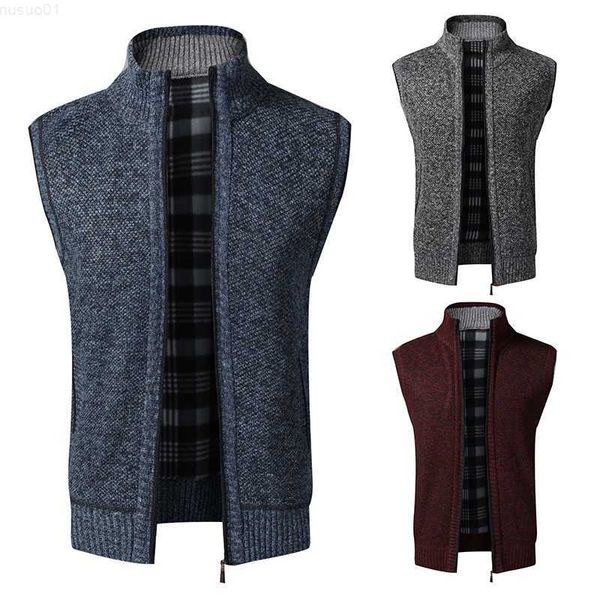 Hommes Pulls Homme Gilet Cardigan Pull Sans Manches Automne Hiver Nouveaux Vêtements Pour Hommes Mode Thermique Tricots Noir Col Roulé Zipper Veste L230719