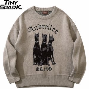 Suéteres para hombres Hombres 3 Doberman Perro Gráfico Streetwear Punto Hip Hop Retro Jersey Otoño Algodón Casual Hipster 221124