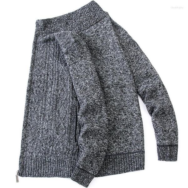 Pulls pour hommes Manteau en tricot automne / hiver pour hommes Pull en laine en fausse fourrure Zipper Stand Neck Cardigan Élégant Couleur unie All-match Jacket