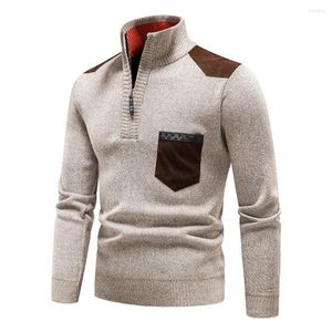 Pulls pour hommes Pull pour hommes Veste polaire à manches longues Patchwork Poche Demi-haut Col Vintage Rétro Zipper Chaud Élastique Tricot Tops