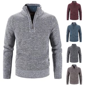 Herrenpullover Herren Dicke warme Strickpullover Herbst Solide Langarm Rollkragen Half Zip Fleece Winter Bequemer Mantel MaleMen's