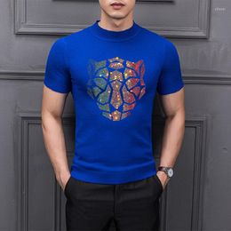 Pulls pour hommes Pull à col roulé pour hommes Cachemire doux Été Manches courtes Motif dégradé T-shirt tricoté Pull tête de mort