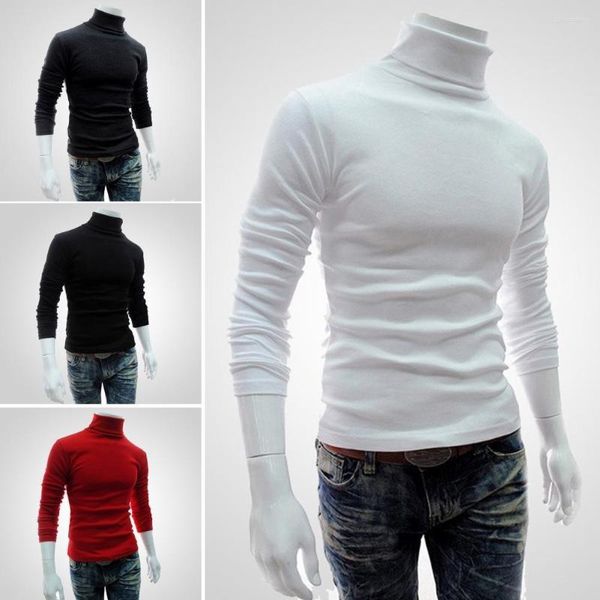 Suéteres para hombres Hombres Otoño Color sólido Largo Slve Turtle Neck Knitted Slim Bottoming Shirt