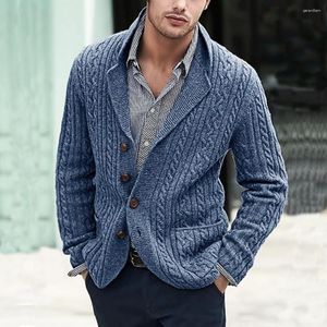 Pulls pour hommes hommes automne hiver pull décontracté manteau revers à manches longues tricot torsion texture simple boutonnage tricot cardigan
